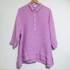 J. Jill Purple 100%Linen Gauzy Half Button Down Shirt/Top Size X-Large (XL)